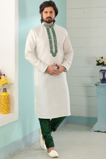 Off White Banarasi Silk Fabric Kurta Payjama