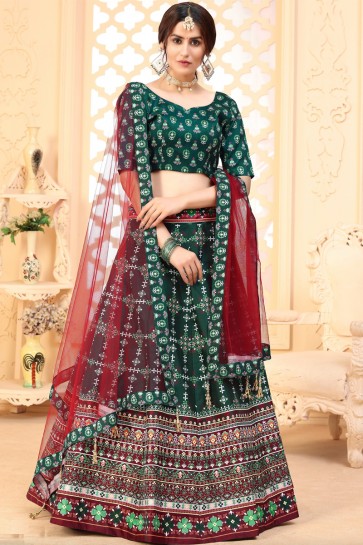 Green Art Silk Fabric Designer Lehenga Choli With Dupatta