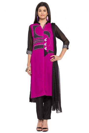 Admirable Purple Faux Georgette and Faux Crepe Straight Pant Plus Size Readymade Salwar Suit