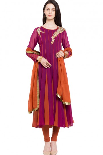 Beautiful Magenta Faux Georgette and Faux Crepe Churidar Bottom Plus Size Readymade Anarkali Salwar Suit