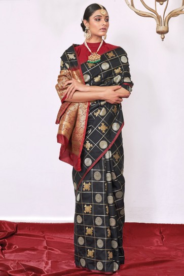 Weaving Silk Fabric Black A Designer Saree With Blouse