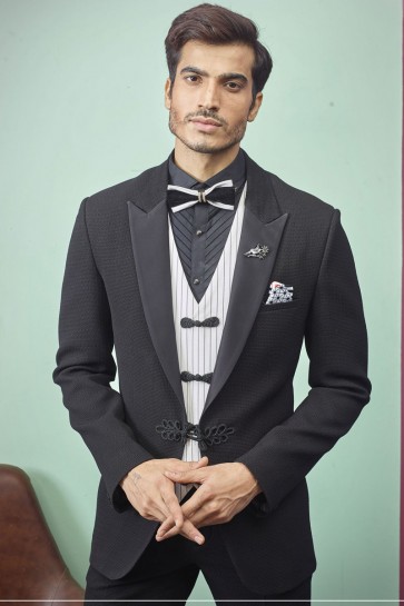 Designer Black Imported Fabric Readymade Mens Suit
