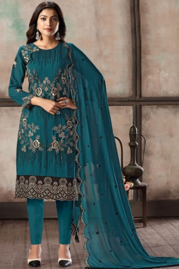 Rama Faux Georgette Embroidered Designer Salwar Suit With Dupatta
