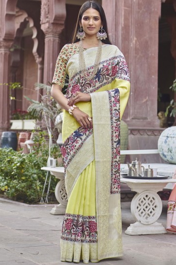 Stunning Yellow Fancy Fabric Designer Digital Printed Saree With Blouse