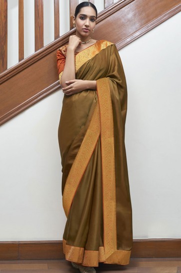 Stunning Copper Silk Fabric Designer Weaving Lace Work Saree With Blouse