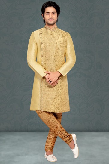 Jacquard Silk Fabric Golden Kurta Payjama