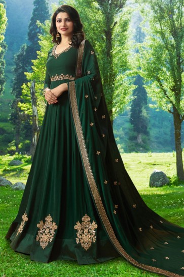 Prachi Desai Admirable Green Georgette Embroidered Anarkali Salwar Suit With Nazmin Dupatta