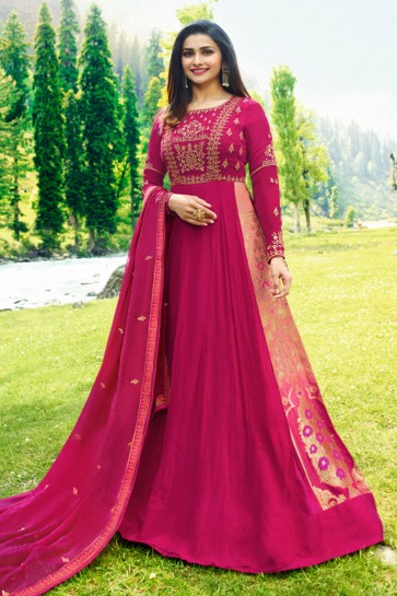 Prachi Desai Pink Georgette Embroidered Anarkali Salwar Suit With Nazmin Dupatta