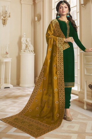 Drashti Dhami Green Embroidered Georgette Satin Designer Salwar Suit With Banarasi Silk Dupatta