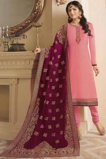 Drashti Dhami Party Wear Marvelous Embroidered Designer Peach Salwar Suit With Banarasi Silk Dupatta