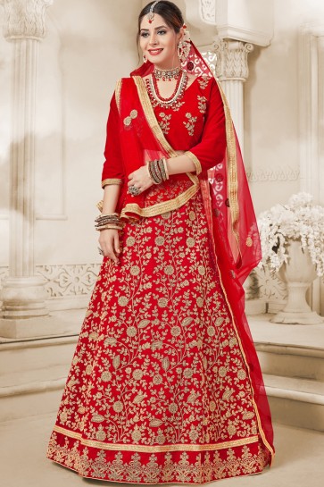 Red Navratri Special Lovely Embroidered Velvet Lehenga Choli With Net Dupatta