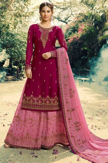 Charming Maroon Amyra Dastur Beads work And Lace Work Georgette Satin Lehenga Suit And Dupatta