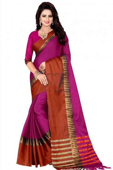 Charming Pink and Brown Pollycotton Saree 