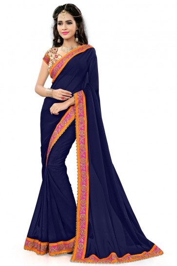 Stylish Blue Georgette Party Wear Printed Saree 