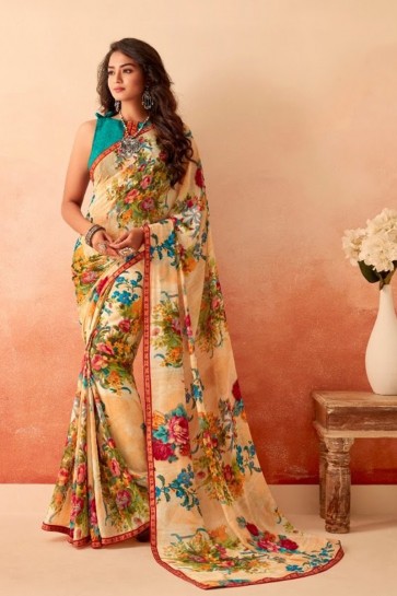 Optimum Printed Multicolor Chiffon Fabric Designer Saree With Silk Blouse