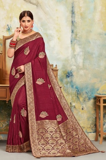 Jacquard Work Brown Silk Fabric Saree And Blouse