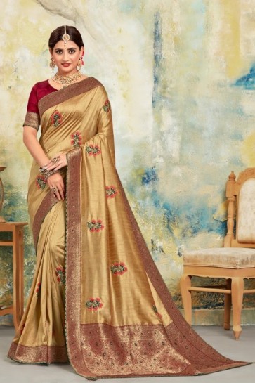 Optimum Jacquard Work Golden Silk Fabric Designer Saree And Blouse