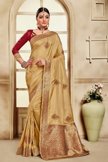 Silk Fabric Golden Weaving Work And Jacquard Work Saree And Blouse