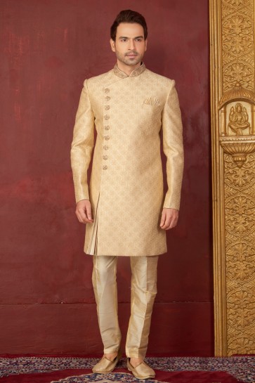 Optimum Golden Banarasi Silk Designer Indo Western