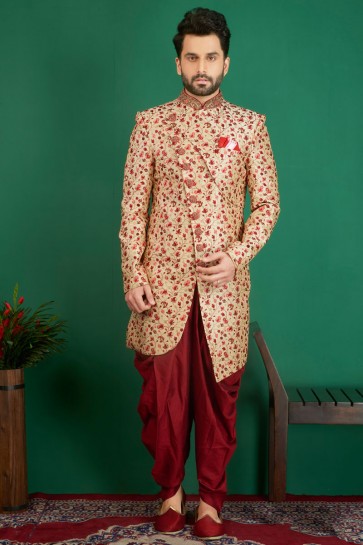 Marvelous Beige Banarasi Silk Designer Embroidered Indo Western