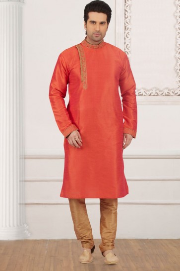 Orange Banarasi Silk Designer Embroidered Kurta Pajama