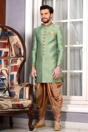 Turquoise Embroidered Designer Sherwani