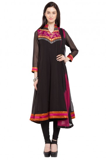 Beautiful Black Faux Georgette Plus Size Readymade Salwar Suit