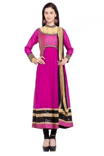 Lovely Pink Faux Georgette Plus Size Readymade Salwar Suit With Chiffon Dupatta