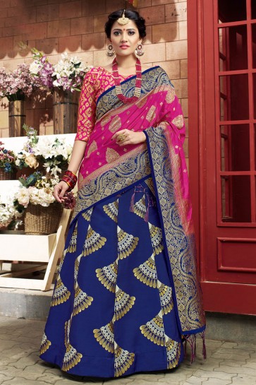Charming Blue Banarasi Silk Jacquard Work Lehenga Choli
