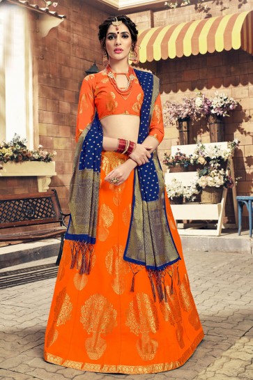 Orange Banarasi Silk Designer Lehenga Choli With Banarasi Silk Dupatta