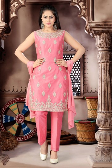Classic Pink Chanderi Bottom Designer Plus Size Readymade Salwar Suit