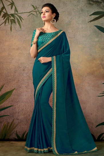 Embroidered Blue Designer Silk Saree With Silk Blouse