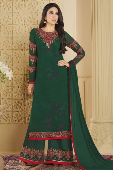 Karisma Kapoor Green Faux Georgette Embroidered and Stone Work Plazo Salwar Suit