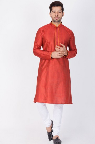Red Cotton and Silk Designer Kurta Pajama