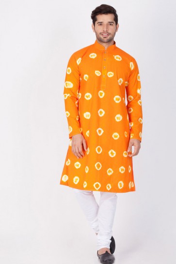 Graceful Orange Cotton Designer Kurta Pajama