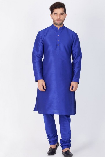 Optimum Blue Cotton and Silk Work Designer Kurta Pajama