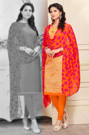 Charming Biege Chanderi Designer Salwar Suit With Chiffon Dupatta
