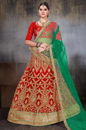 Charming Red Net Embroidered Designer Lehenga Choli With Net Dupatta