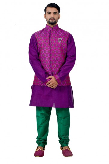 Charming Purple Art Silk Kurta Pajama With Jacket