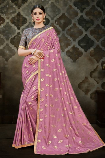 Desirable Pink Lace Work Saree With Silk Blouse