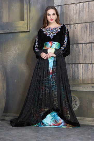 Pretty Black Velvet and Satin Embroidered Designer Eid Special Kaftan