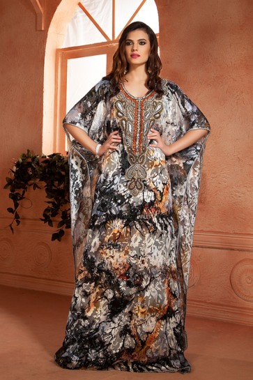 Classic Black Brasso and Crepe Embroidered Kaftan