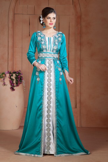 Gorgeous Turquoise Silk Embroidered Kaftan