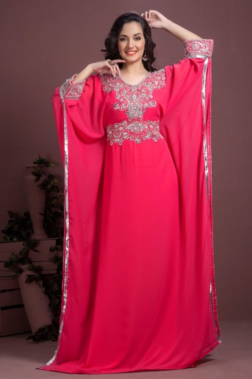 Classic Magenta Georgette and Crepe Embroidered Kaftan