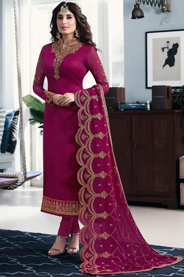 Kritika Kamra Georgette Satin Maroon Embroidered Salwar Suit With Georgette Dupatta