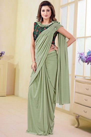 Supreme Imported Pista Flare Saree With Flower Work Blouse