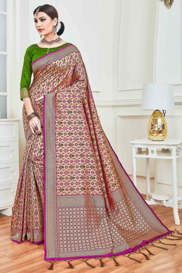 Splendid Multicolor Jacquard Work And Weaving Work Art Silk Saree And Blouse