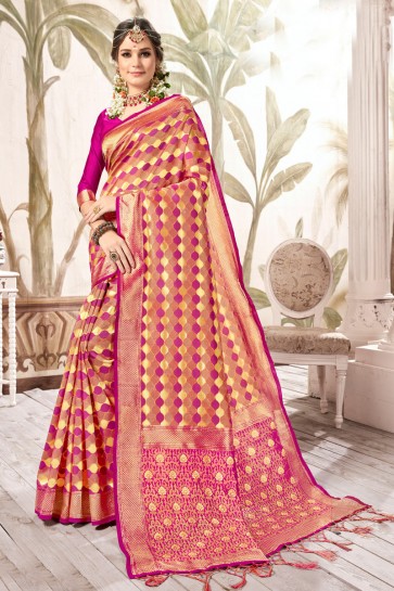 Pretty Multicolor Weaving Work And Jacquard Work Silk Saree And Blouse