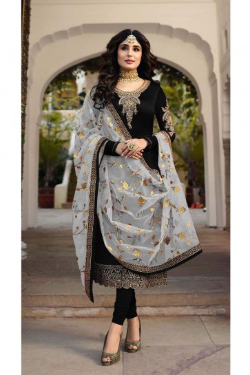 Kritika Kamra Gorgeous Black Embroidered And Stone Work Georgette Satin Salwar Suit With Net Dupatta