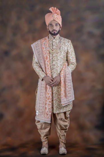 Desirable Multicolor Jacquard Fabric Sherwani